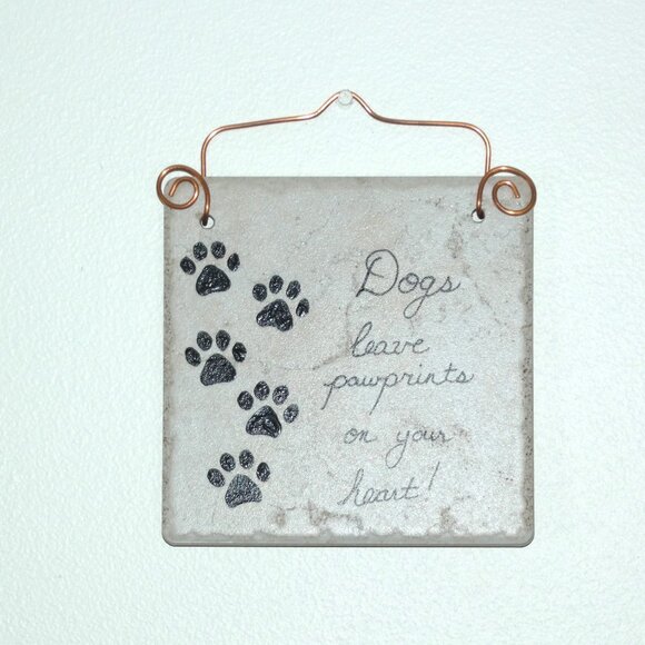 Decorative Hand Crafted Stone Tile Sign Dogs Leave Pawprints On Your Heart - Picture 3 of 6